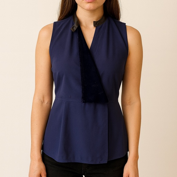 Elie Tahari Tops - Elie Tahari Leather & Velvet Trim Top XS